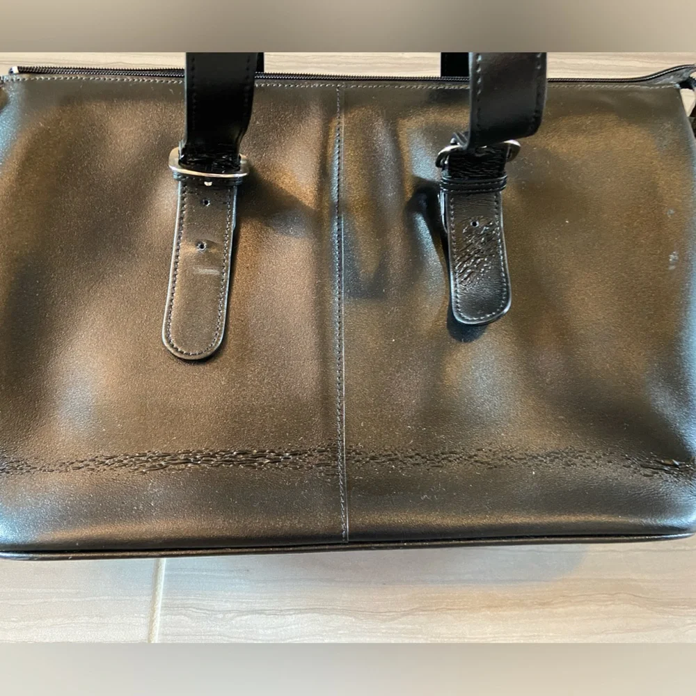 Jack Georges Black Italian Leather Milano Women’s Briefcase Tote Bag